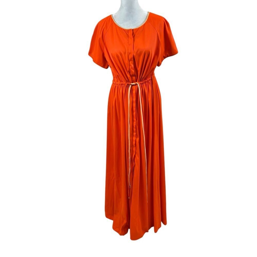 Vintage Vanity Fair Orange Short Sleeve‎ Nightgown Lounge Gown Size Medium